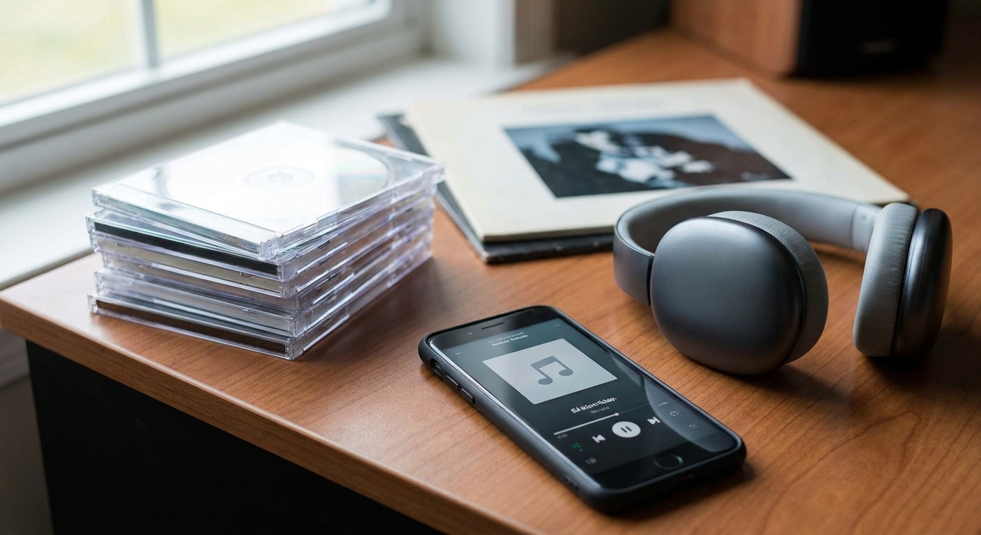 Persona escuchando música en una plataforma de streaming desde su teléfono móvil